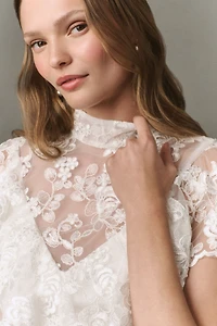BHLDN Lace Ruffle Mock-Neck Top and Mini Skirt Set