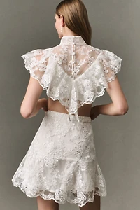 BHLDN Lace Ruffle Mock-Neck Top and Mini Skirt Set