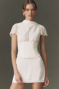 BHLDN Corset-Waist Tie-Neck Mini Dress