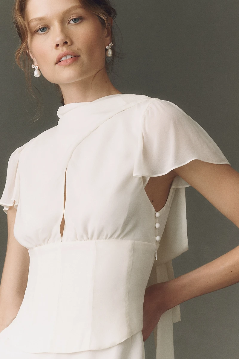BHLDN Corset-Waist Tie-Neck Mini Dress
