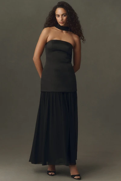 Mare Natalie Strapless Stretch Satin Chiffon Maxi Dress