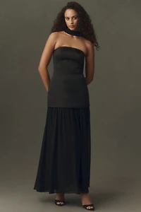 Mare Natalie Strapless Stretch Satin Chiffon Maxi Dress
