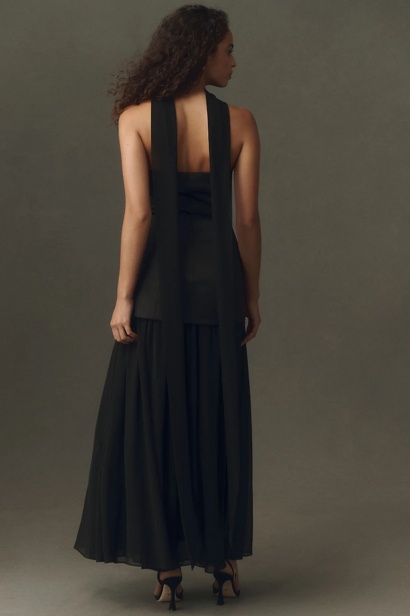 Mare Natalie Strapless Stretch Satin Chiffon Maxi Dress