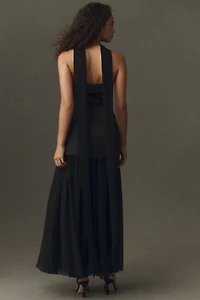 Mare Natalie Strapless Stretch Satin Chiffon Maxi Dress
