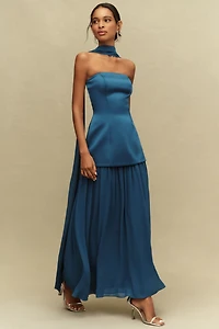 Mare Natalie Strapless Stretch Satin Chiffon Maxi Dress