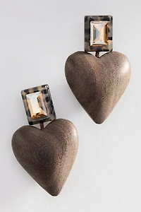 By Anthropologie Wood Heart Earrings