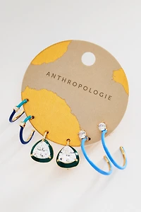 By Anthropologie Enamel Hoop & Crystal Drop Earrings, Set of 3