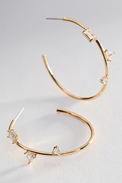 Tri-Crystal Hoop Earrings