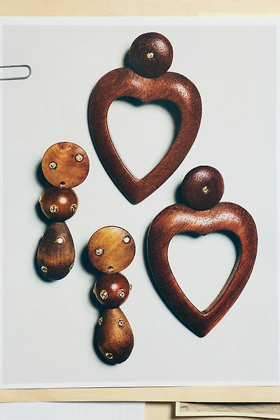 Wood Open Heart Earrings