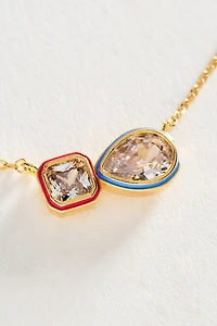 Enamel Bezel Crystal Duo Pendant Necklace