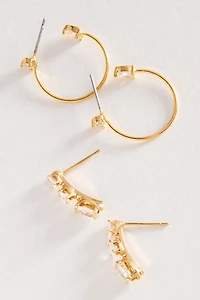 By Anthropologie Dainty Crystal Earrings, Set of 2