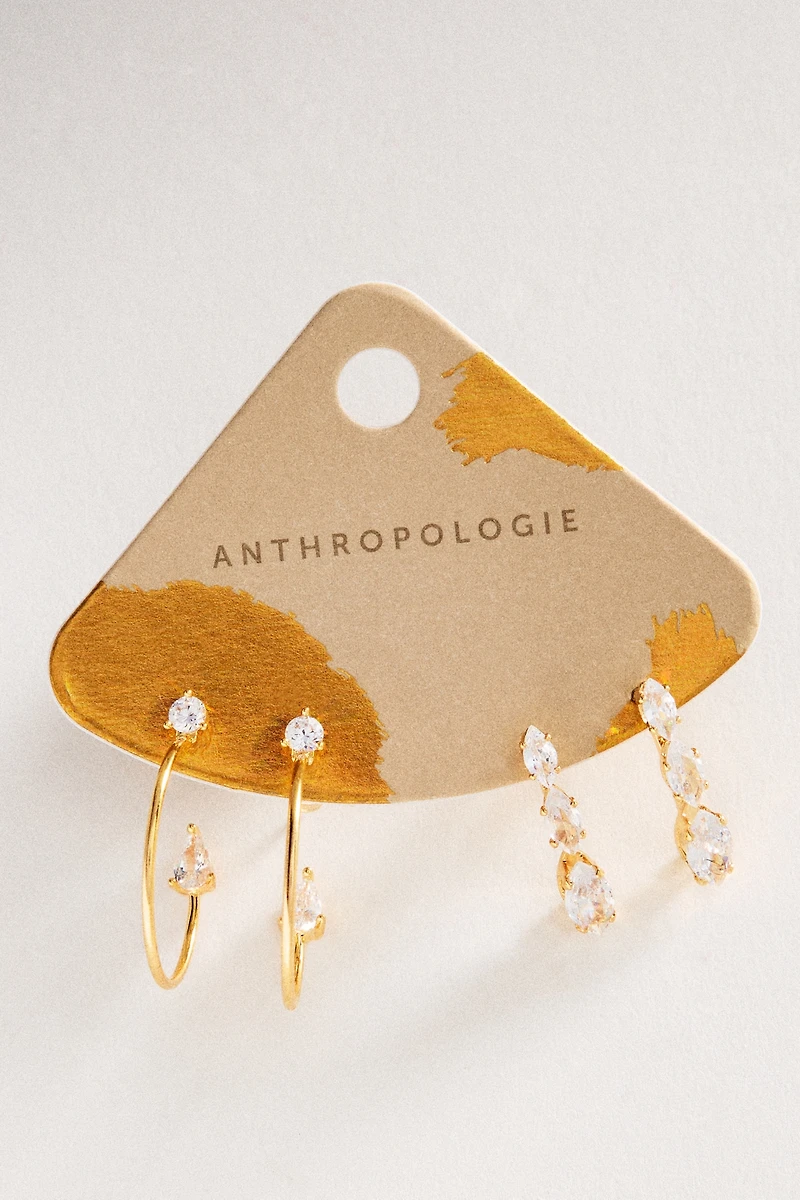 By Anthropologie Dainty Crystal Earrings, Set of 2