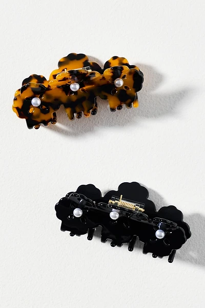 Pearl Floral Hair Claw Clips, Set of 2