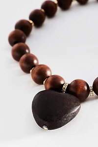 Wooden Heart Beaded Pendant Necklace