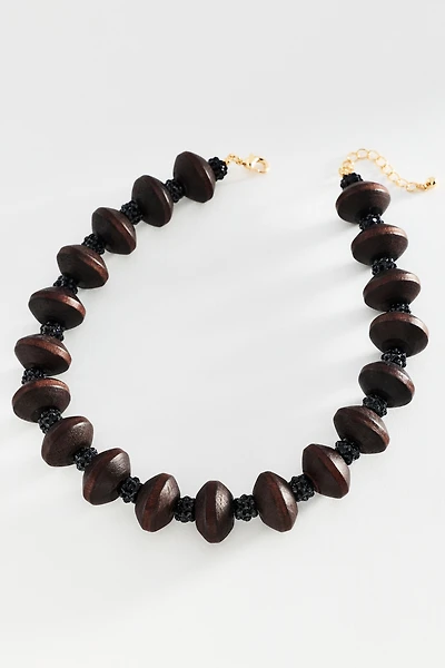 Chunky Crystal Wooden Bead Necklace
