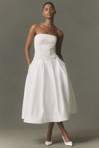 BHLDN Strapless Satin Midi Dress
