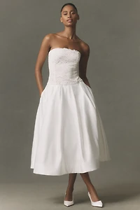BHLDN Strapless Satin Midi Dress