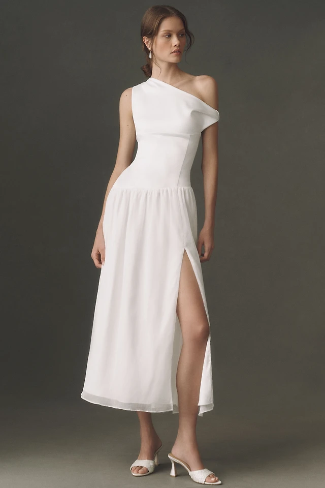 bhldn dylan stretch satin one shoulder side slit maxi dress BHLDN Dylan Stretch Satin One-Shoulder Side-Slit Maxi Dress at MarketFair  Shoppes in Princeton, NJ