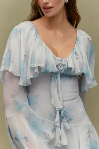 BHLDN Rose Ruffle Long-Sleeve Gown