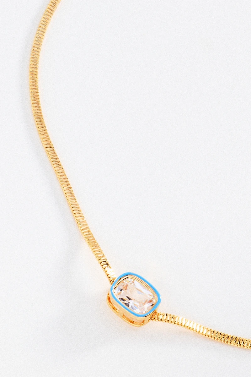 Enamel Bezel Crystal Pendant Necklace