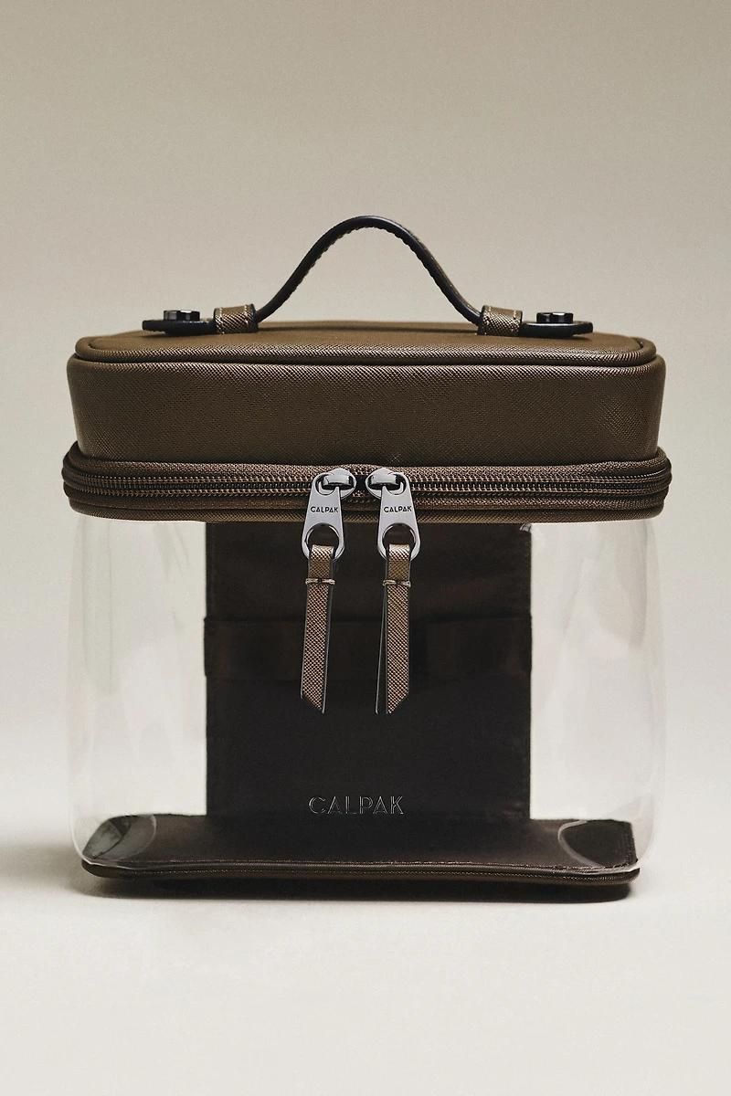 CALPAK Clear Train Case with Top Compartment