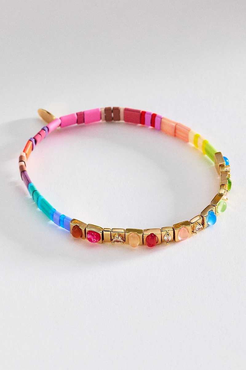 Colorful Beaded Chicklet Stretch Bracelet