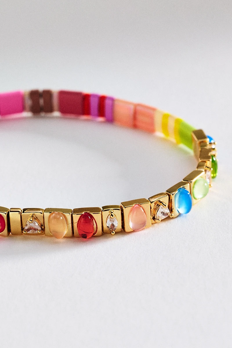 Colorful Beaded Chicklet Stretch Bracelet