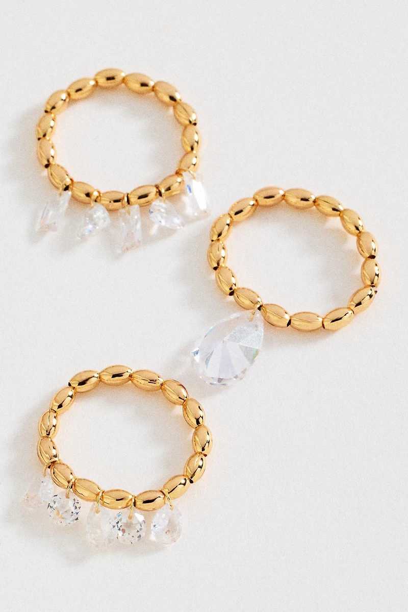 Crystal Stretch Rings, Set of 3