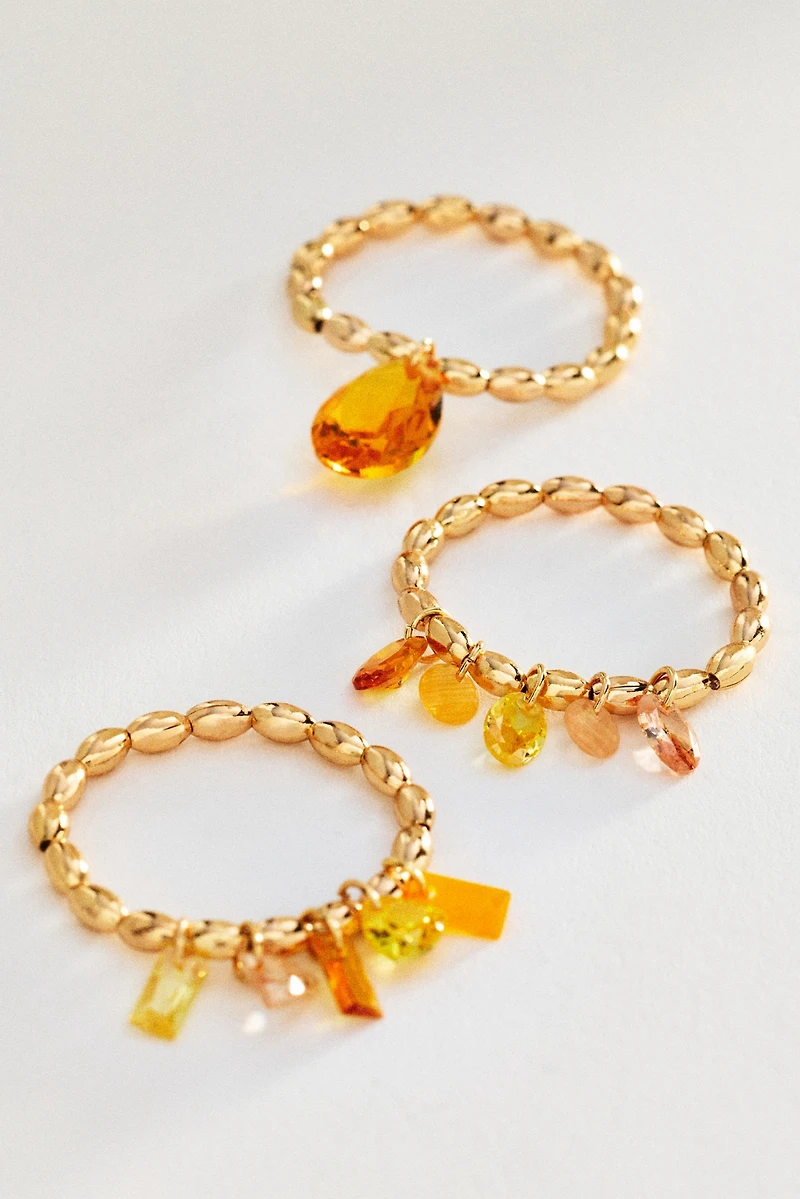 Crystal Stretch Rings, Set of 3