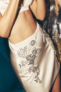 Mare Beaded Satin Bra and Skirt Set