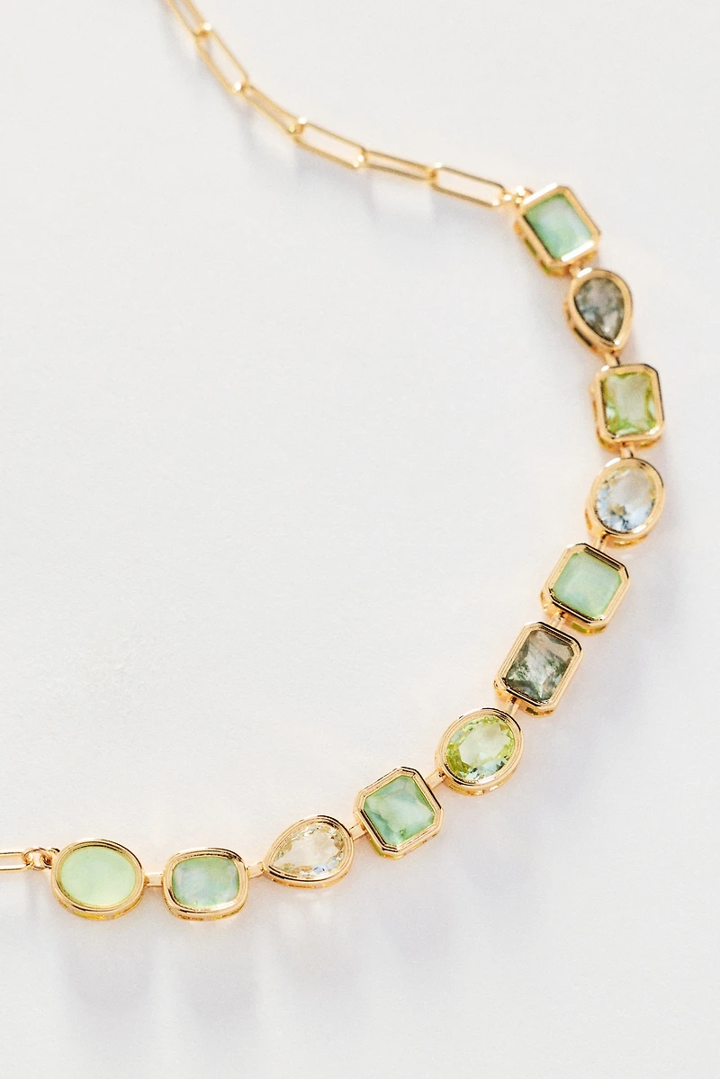 Mixed Crystal Paperclip Chain Necklace