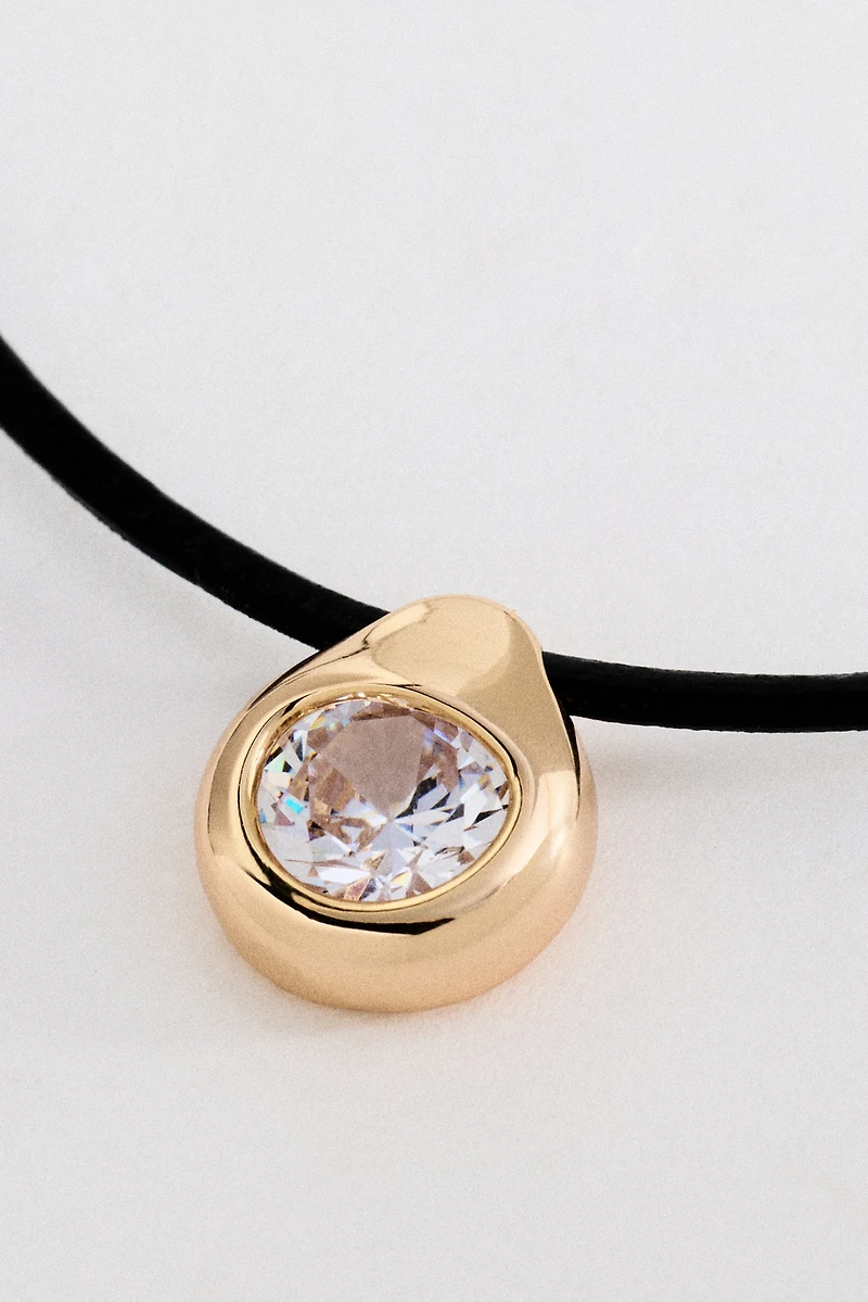 Crystal Teardrop Pendant Cord Necklace