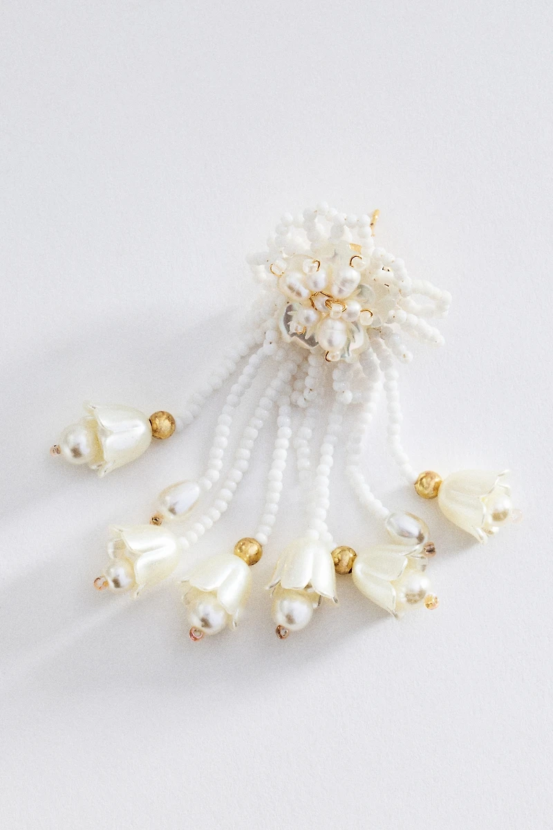 Beaded Floral Fringe Drop Earrings