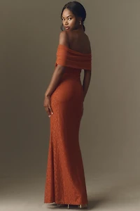 BHLDN Off-The-Shoulder Lace and Mesh Maxi Dress