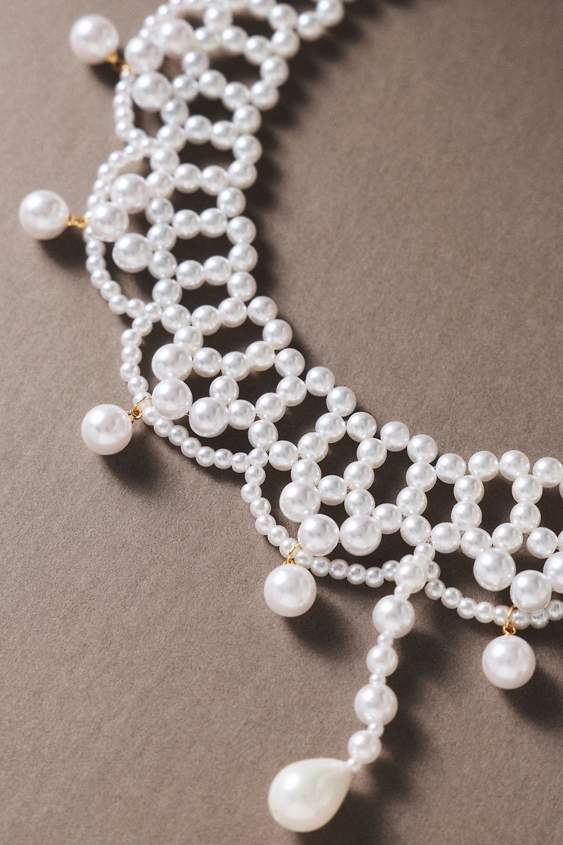 Hand-Woven Lace Freshwater Pearl Choker