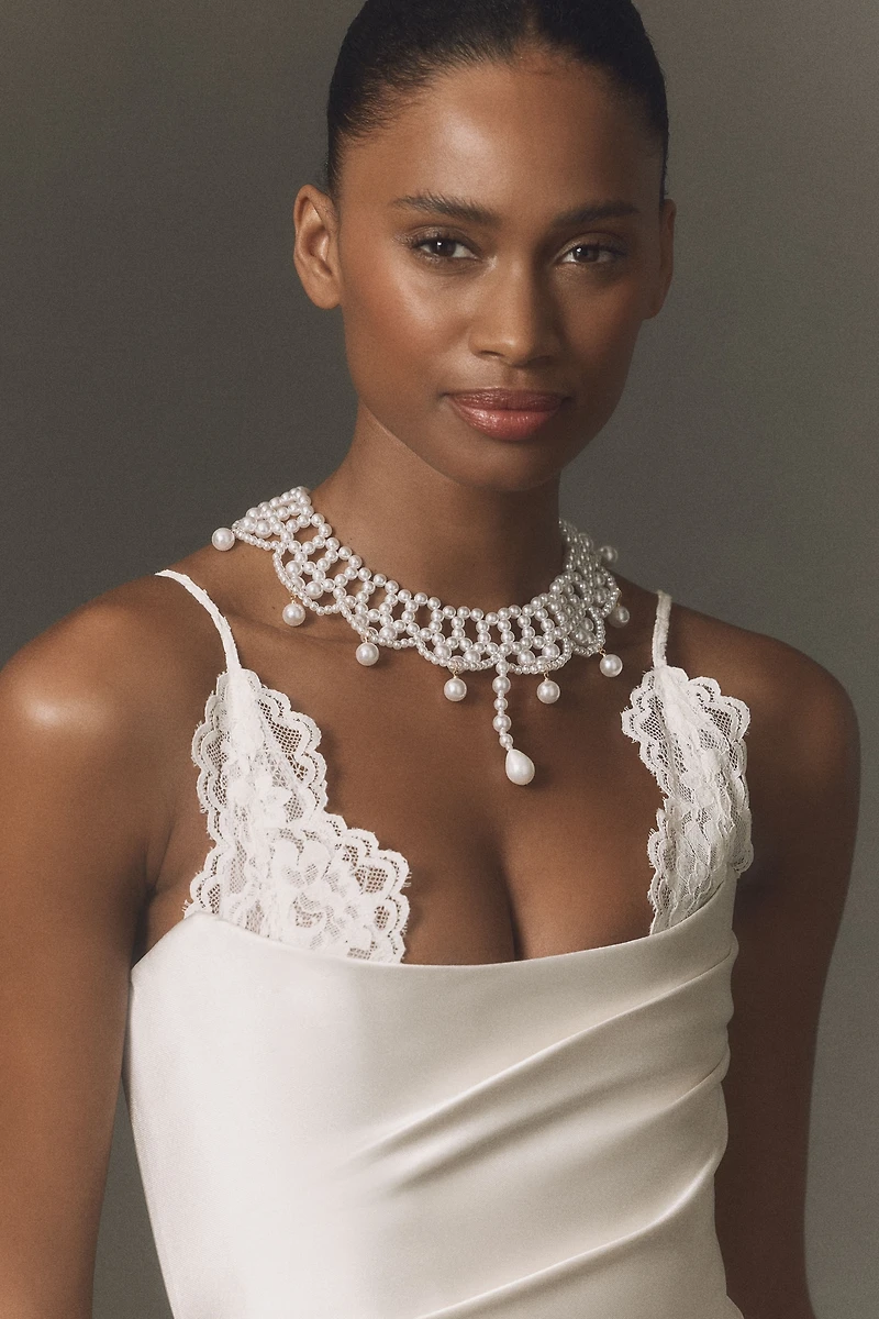 Hand-Woven Lace Freshwater Pearl Choker