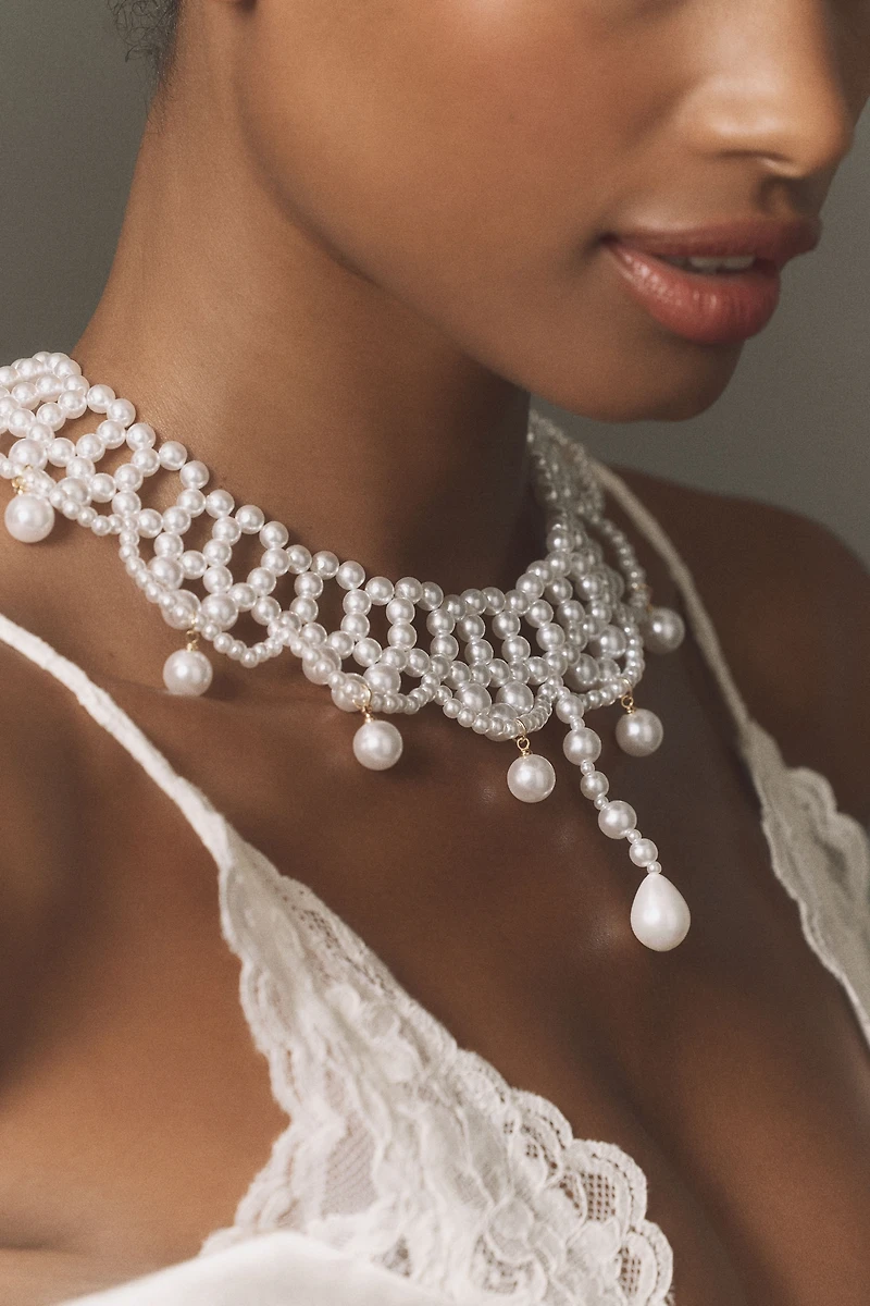 Hand-Woven Lace Freshwater Pearl Choker