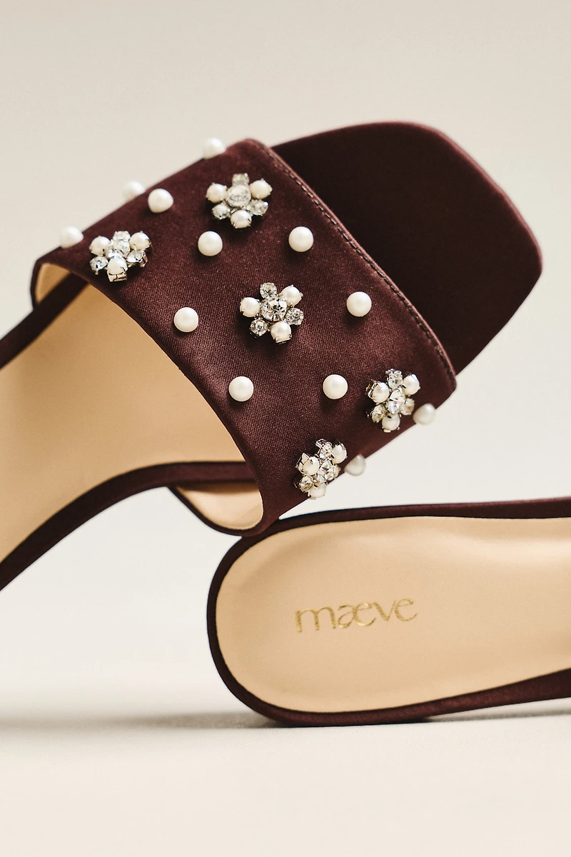 Satin Embellished Slide Sandals