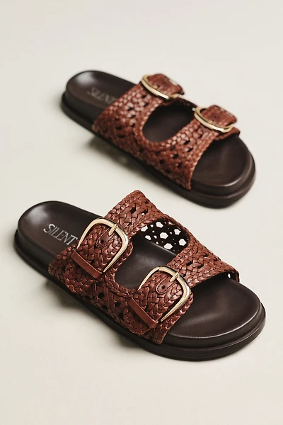 Silent D Woven Buckle Slide Sandals