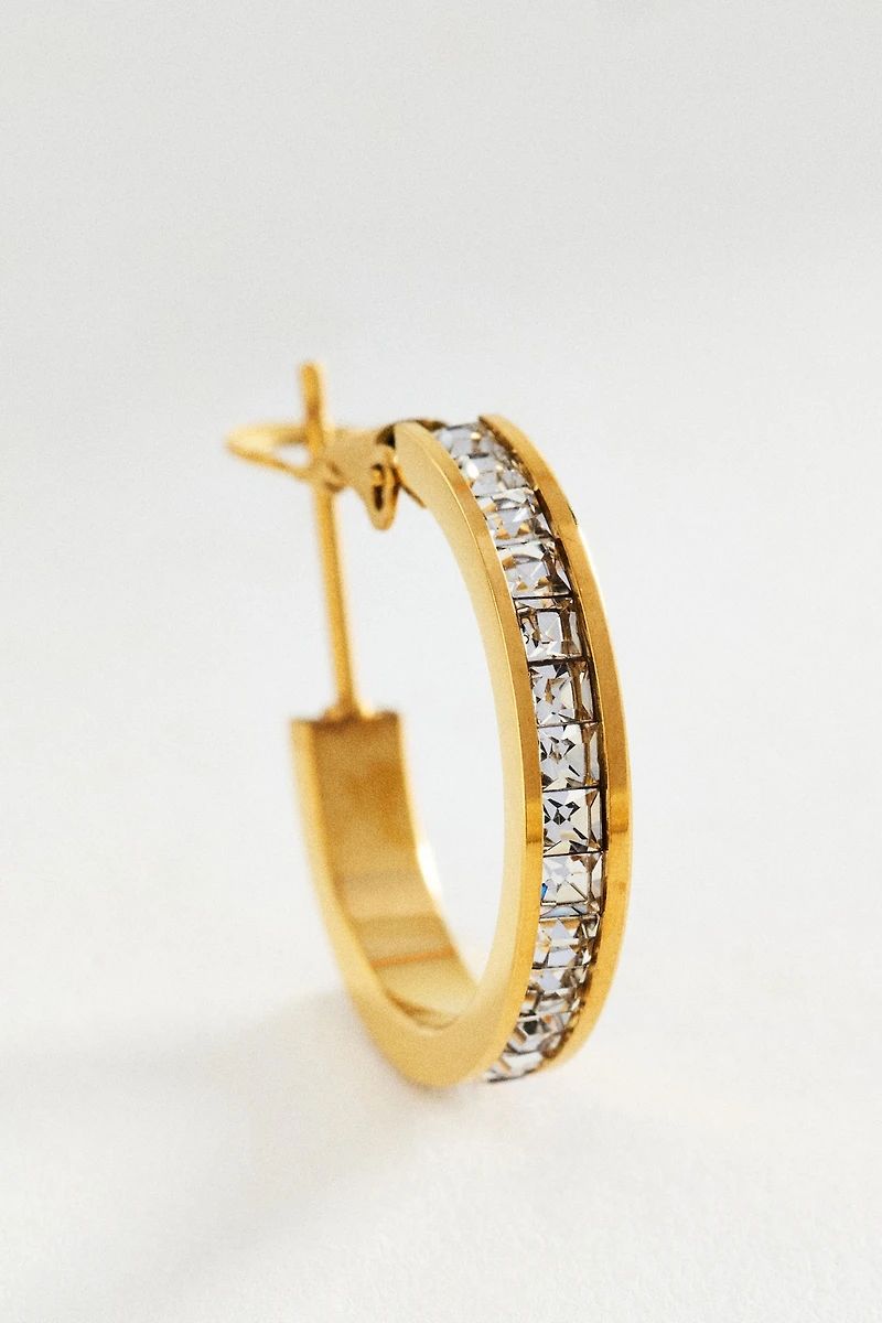 Inset Diamond Hoop Earrings