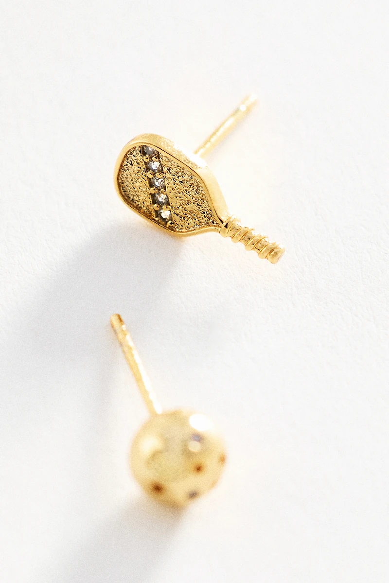 By Anthropologie Delicate Pickleball Icon Stud Earrings, Set of 2