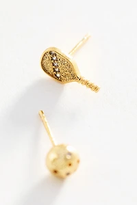 By Anthropologie Delicate Pickleball Icon Stud Earrings, Set of 2