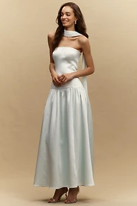 BHLDN Anna Drop-Waist Stretch Satin Maxi Dress