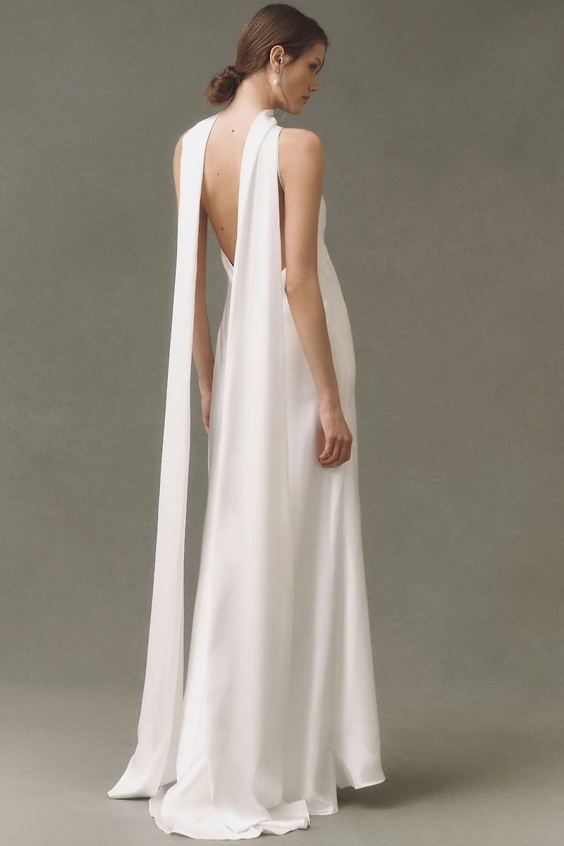 Jenny Yoo Satin Halter-Neck Maxi Dress