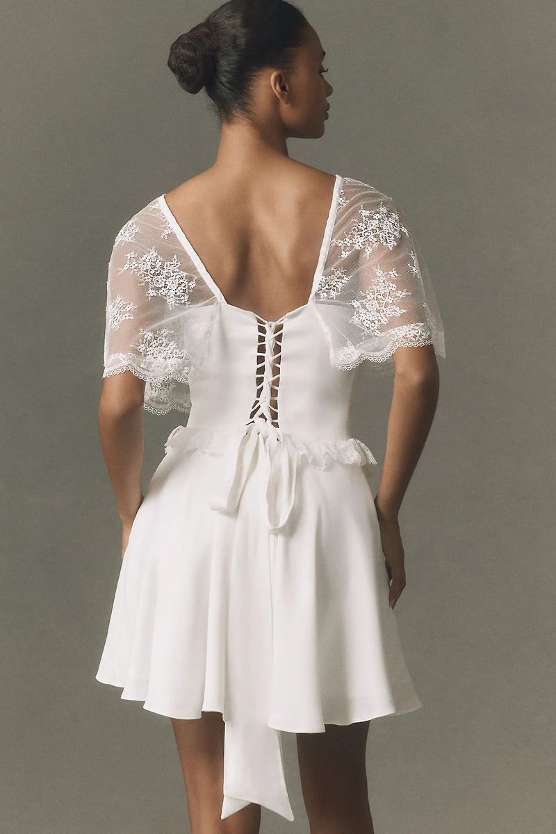 BHLDN Lace Flutter Sleeve Mini Dress