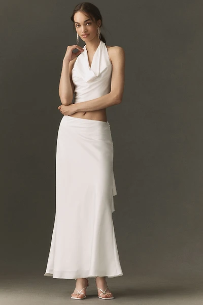BHLDN Satin Cowl-Neck Top and Midi Skirt Set