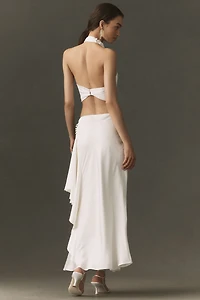 BHLDN Satin Cowl-Neck Top and Midi Skirt Set