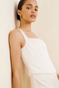 Mare Satin Sleeveless Square-Neck Corset Romper