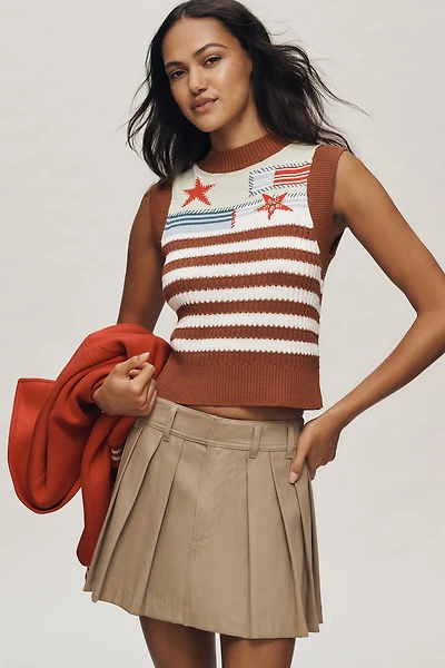 Maeve Mixed Print Sleeveless Linen Blend Sweater