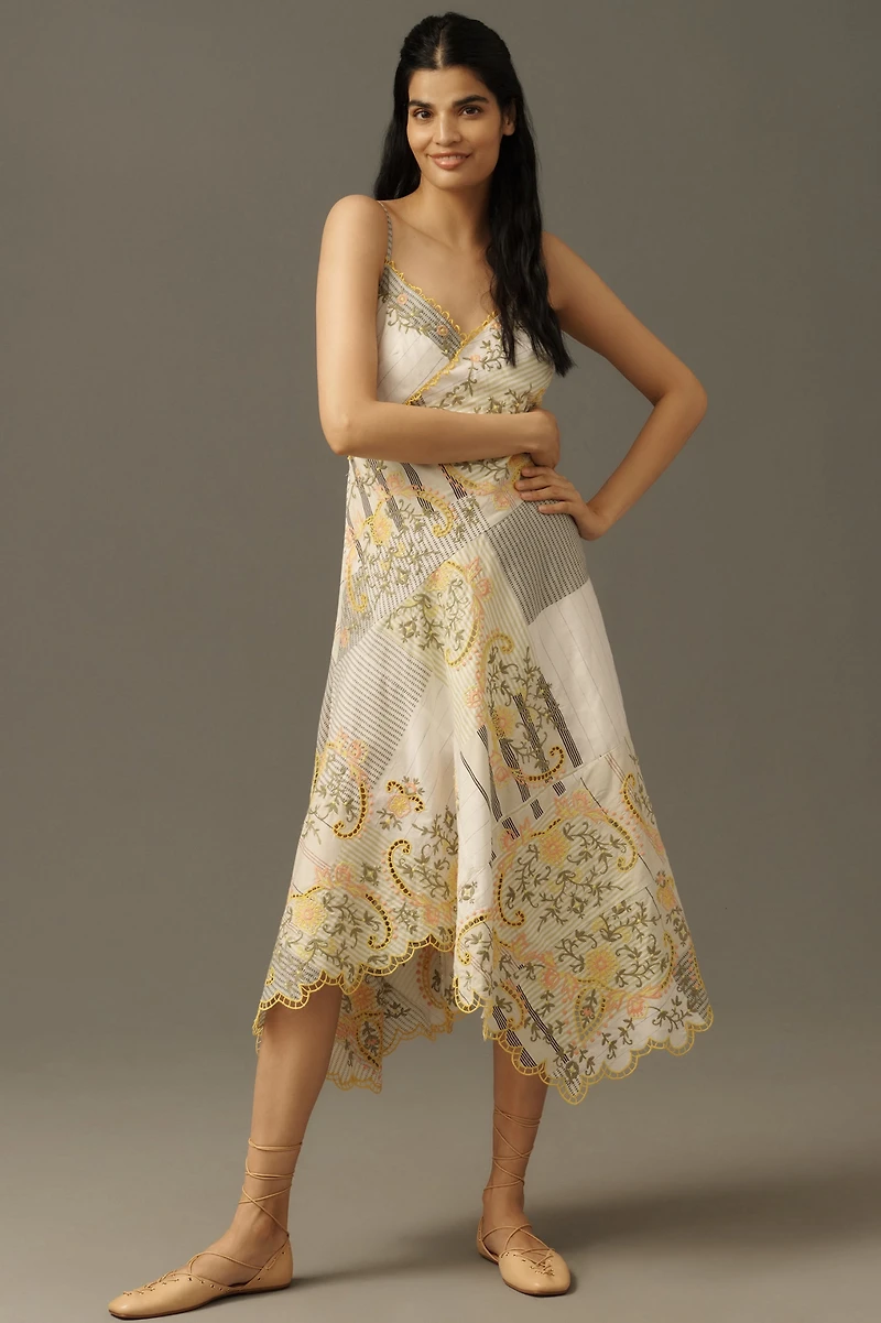 Sleeveless V-Neck Asymmetric Midi Dress